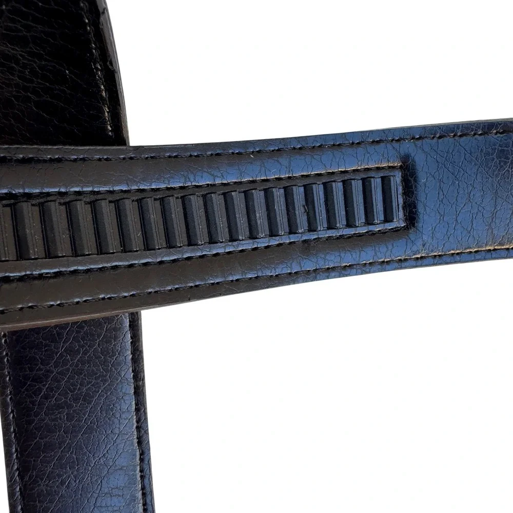 Flex Mens Vintage Ratchet Belt Dark Brown‎ Genuine Leather Gold Buckle Made USA